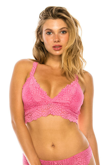Floral Lace Wire-Free Comfort Bralette in pink color