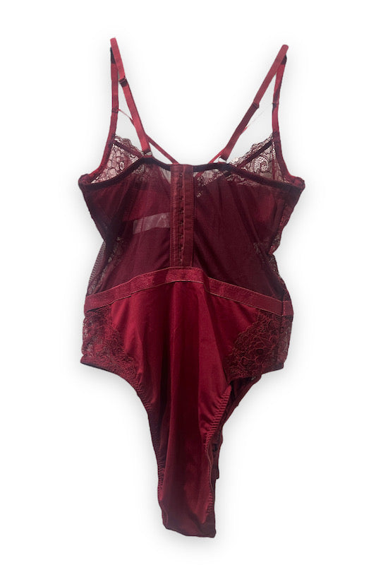 Underwire Caged Bodysuit - Burgundy - Back View