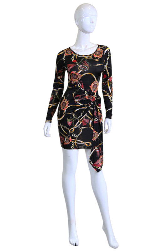 Double Layer Knot Tie Print Dress