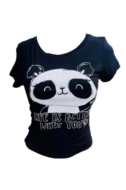 Life is Better With You Panda Tee - Black/White