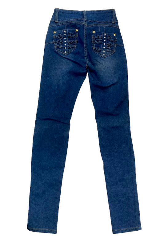 Back of Alina Studded Ripped Jeans in Blue