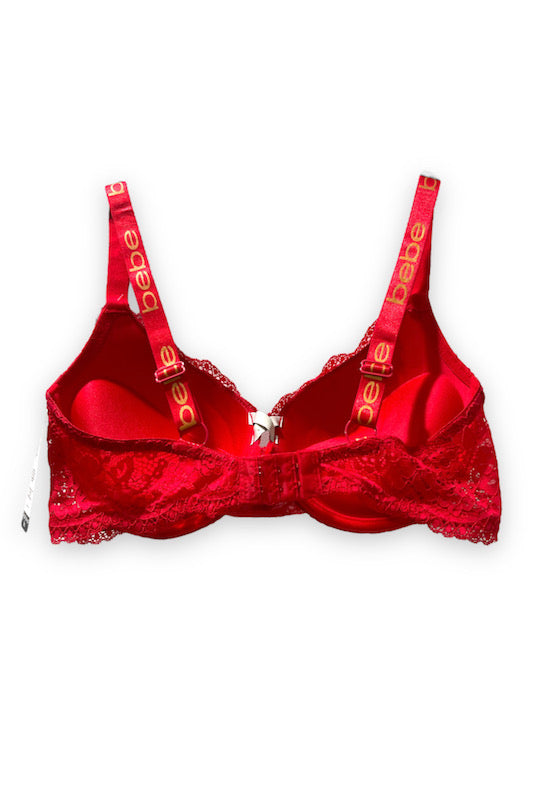 back of Gold Accent Lace Push Up Bra in red