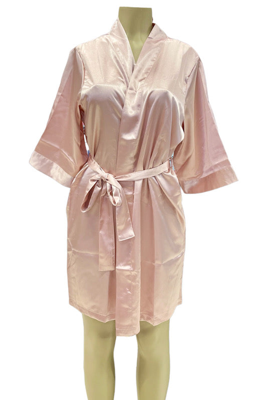 Satin Kimono Robe - Baby Pink