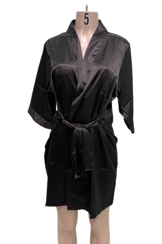 Satin Kimono Robe - Black
