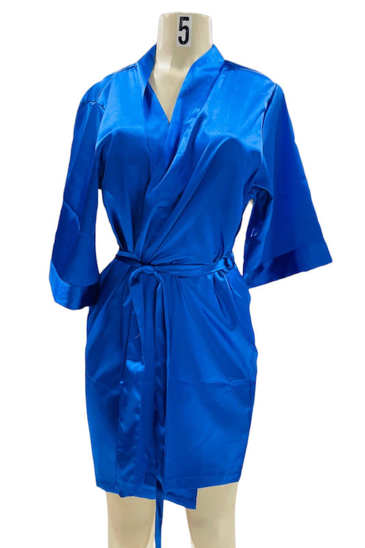 Satin Kimono Robe - Blue