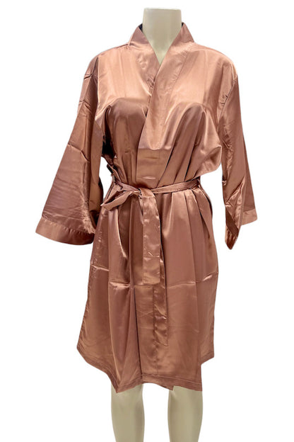 Satin Kimono Robe - Brown