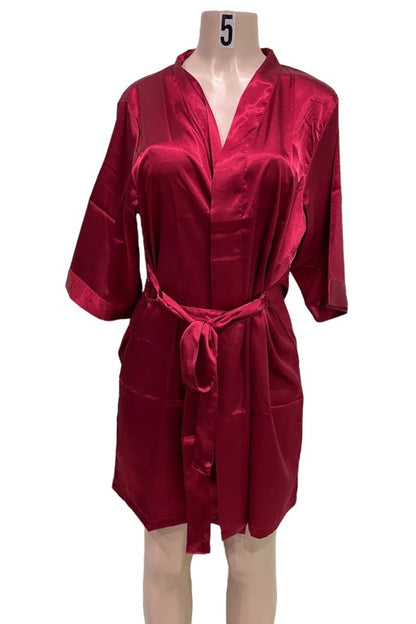 Satin Kimono Robe - Burgundy