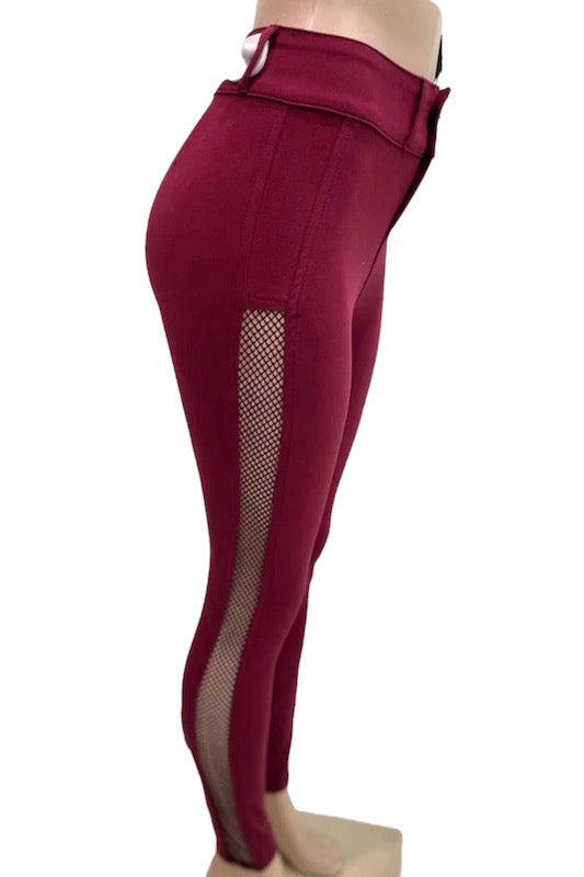 Side Fishnet Pants - Burgundy