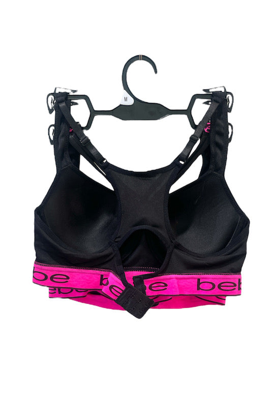 Bebe Logo Caged Sports Bras - Black/Pink - Back View