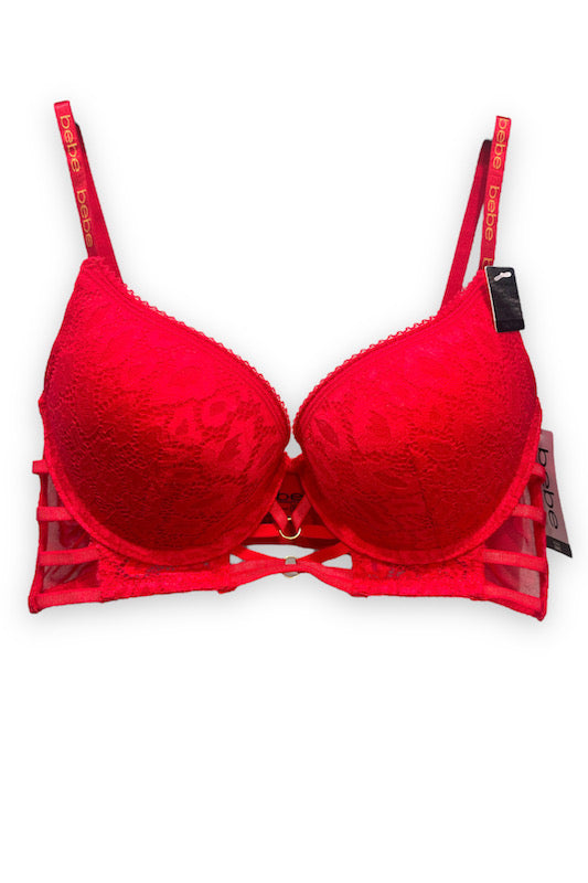 Caged Lace Push Up Bra in red