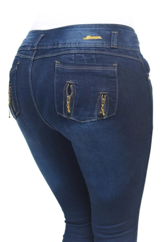 Back Zip Up Mid Rise Jeans