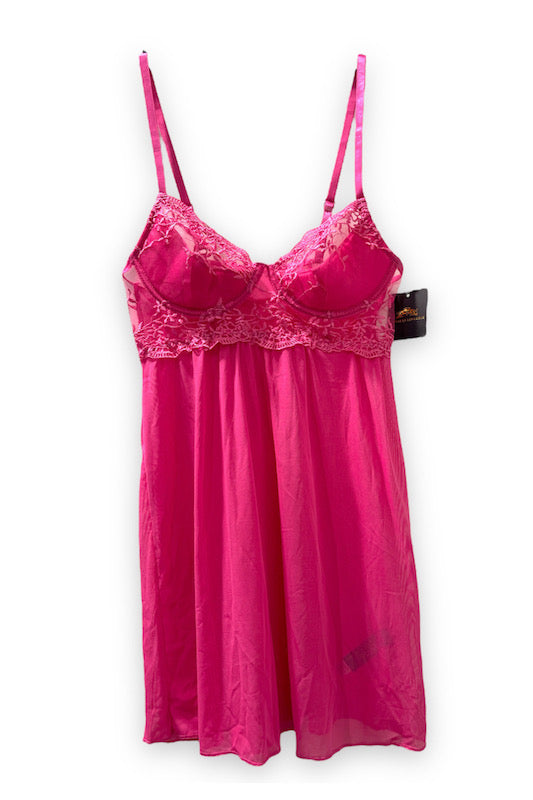 Crotchet and Mesh Babydoll - Pink