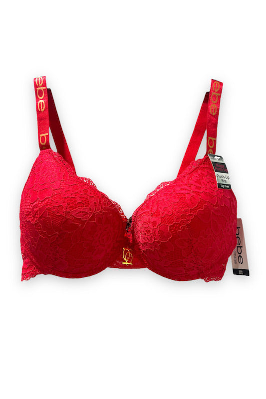 Gold Accent Lace Push Up Bra in red