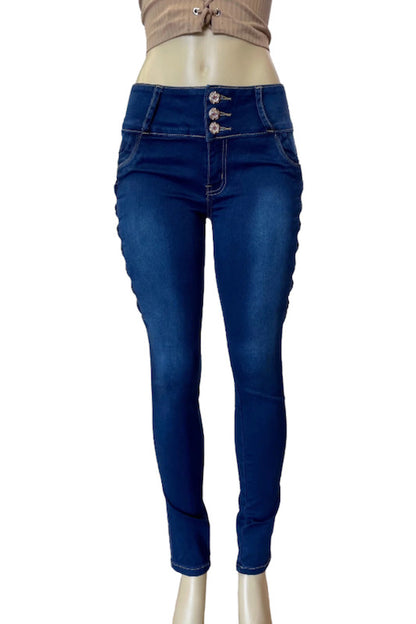 In a Bow Open Cut Jeans in Navy color