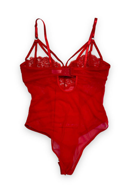 Caged Underwire Lace Bodysuit - Red - Back View