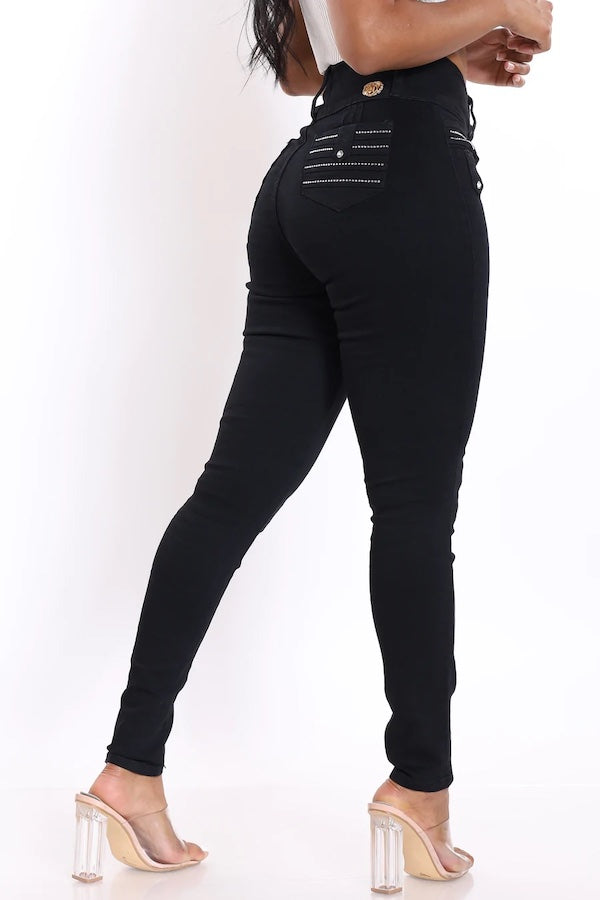 Back of Studded Black Jeans in Black 
