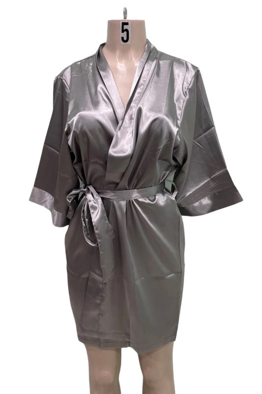 Satin Kimono Robe - Grey