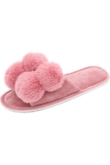 Abby Furry Pom Pom Slippers in pink