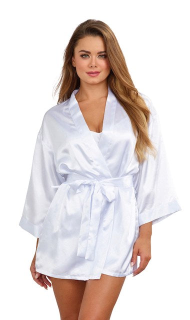 Elegant Charmeuse Kimono Robe With Chemise in white color