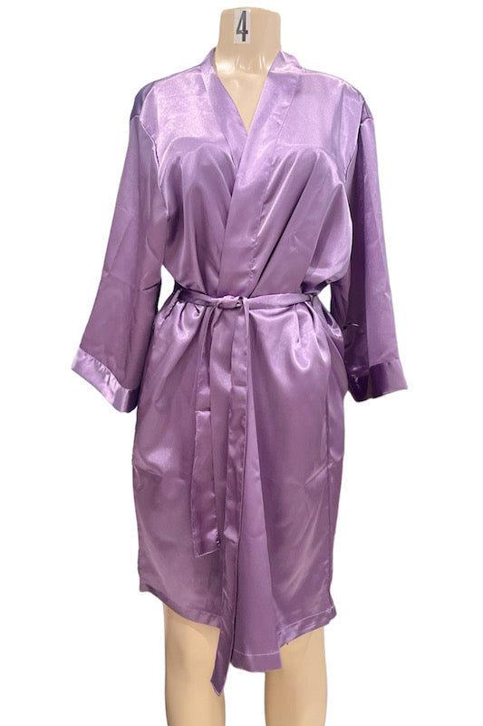 Satin Kimono Robe - Lavender Purple