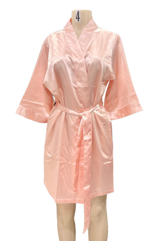Satin Kimono Robe - Light Pink 