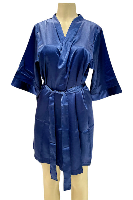 Satin Kimono Robe - Navy