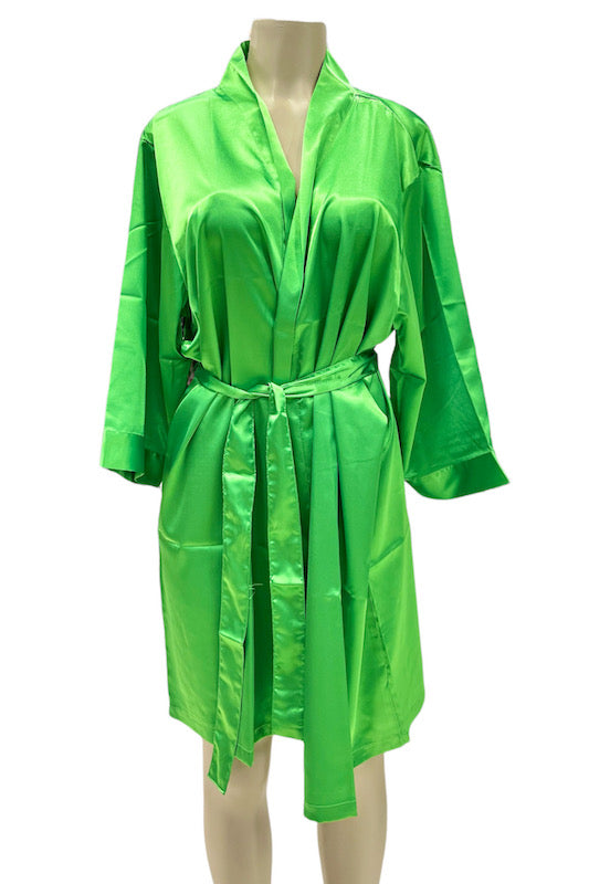 Satin Kimono Robe - Neon Green