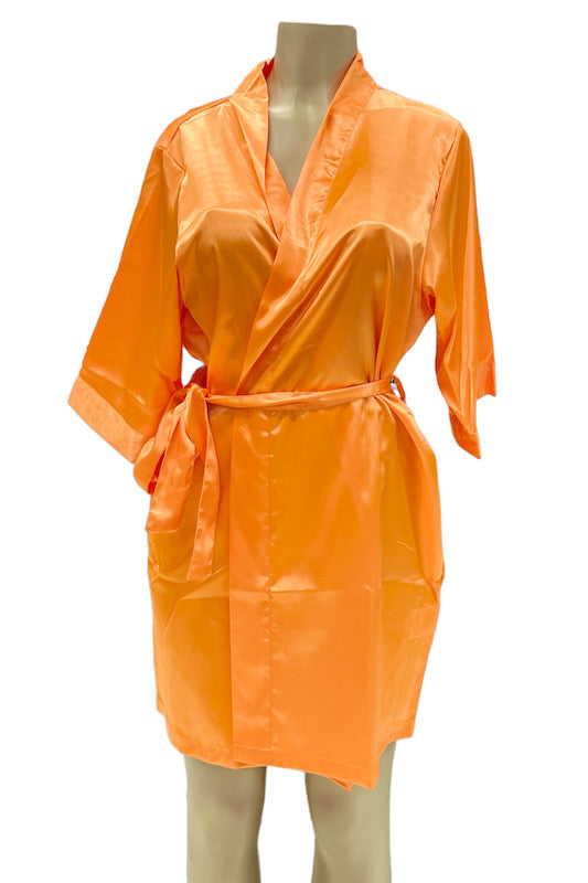 Satin Kimono Robe - Neon Orange