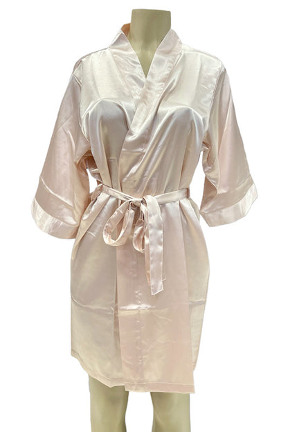 Satin Kimono Robe - Nude