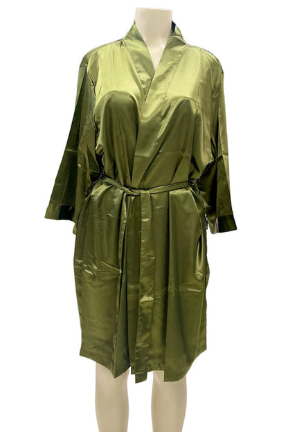 Satin Kimono Robe - Olive