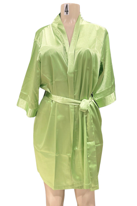 Satin Robe in olivine (green) color
