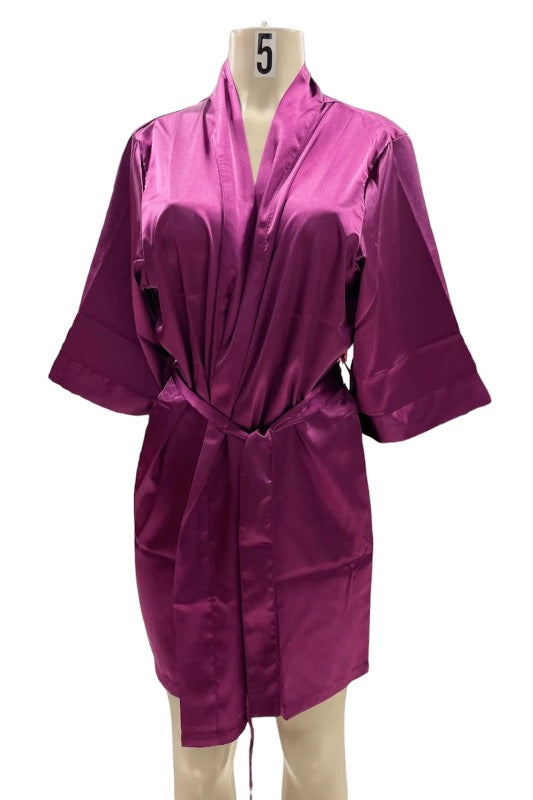 Satin Kimono Robe - Purple