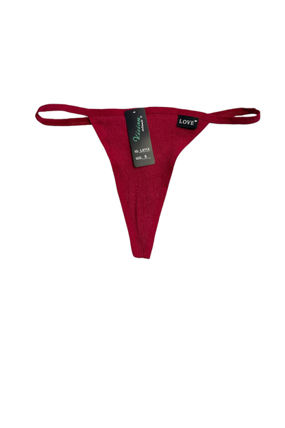 Rib Knit G String Thong - Burgundy