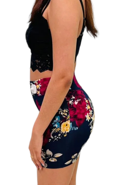 Bouquet of Flowers Print Skirt - Navy