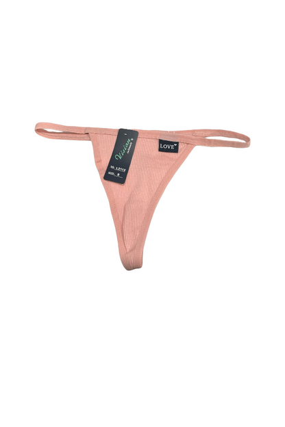 Rib Knit G String Thong - Pink
