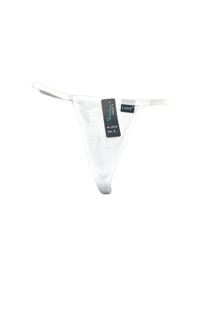 Rib Knit G String Thong - White