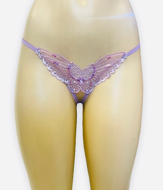 Butterfly Crotchless Thong in lavender color