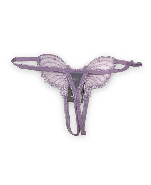 back of Butterfly Crotchless Thong in lavender color