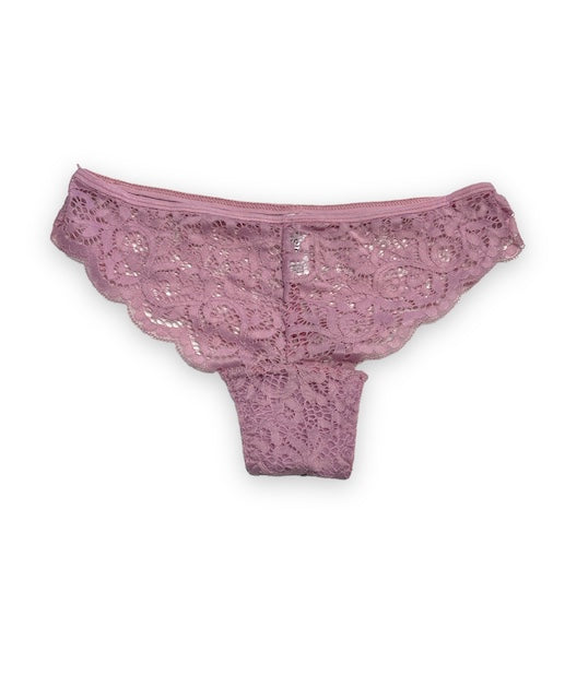 back of Lace Flower Cheeky Thong in "pink"