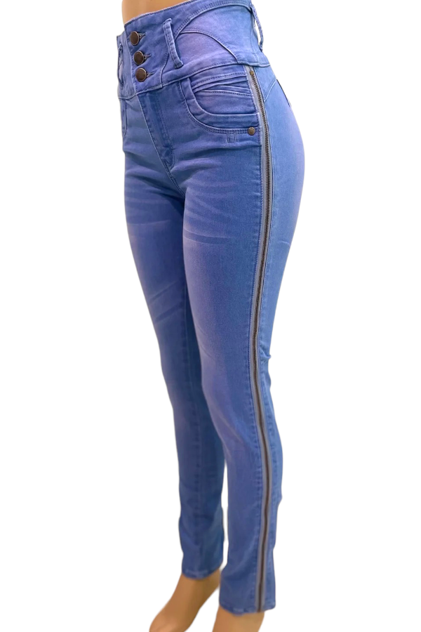 Side of Side Zipper Jeans in Blue