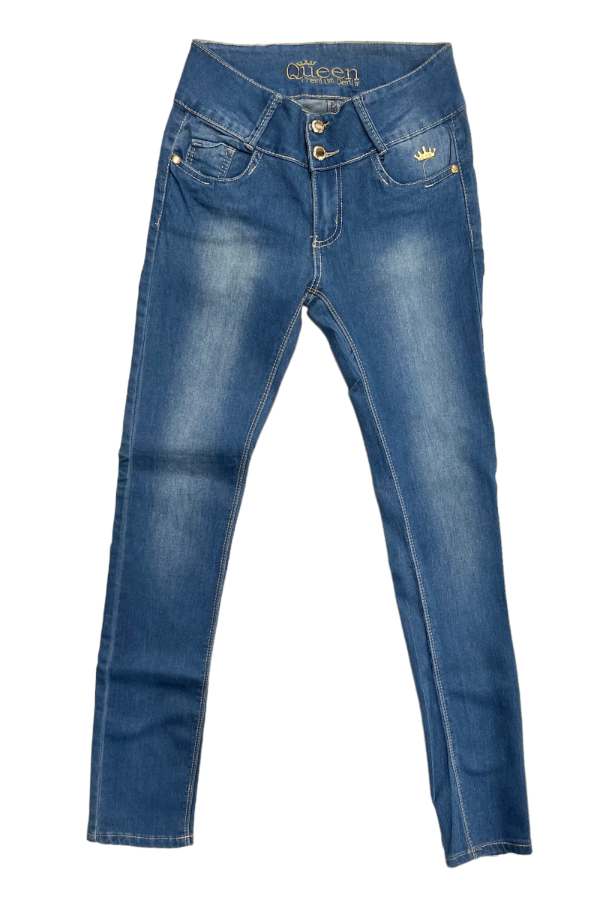 Queen Embroidered Pockets Jeans in Blue