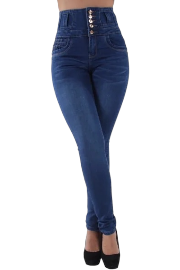 Window High Rise Woven Design Jeans in Blue