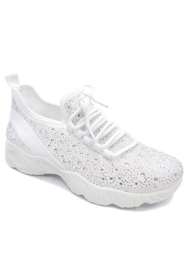 Knit Rhinestone Pull Up Sneakers in white 