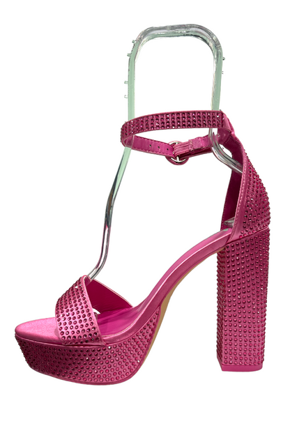 Isabella Rhinestone Heels in Fuchsia
