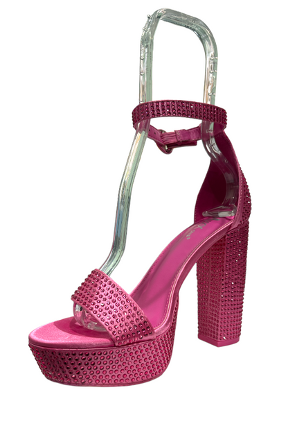 Isabella Rhinestone Heels in Fuchsia 