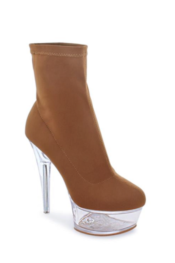 Mafia Clear Platform Bootie Heels in Honey Color