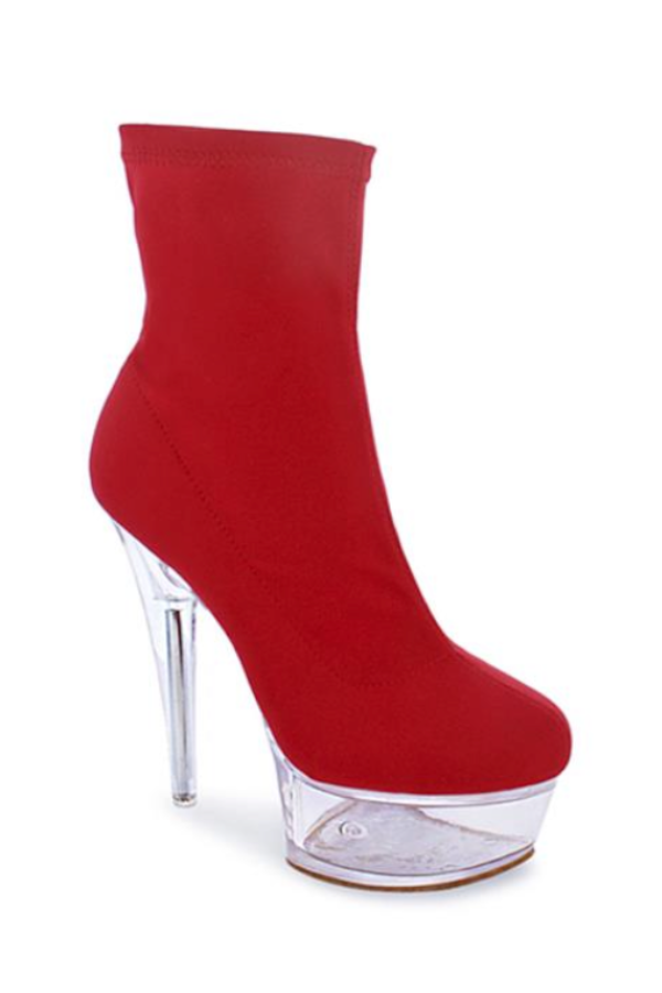 Mafia Clear Platform Bootie Heels in Red Color