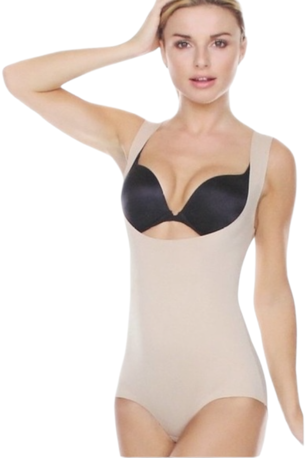 Wide Strap Bodysuit Shaper  in Beige 