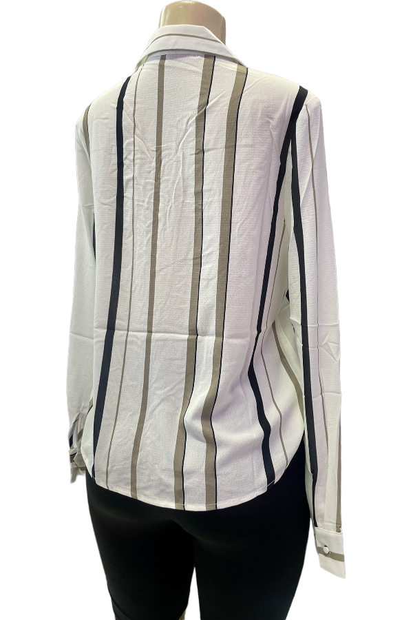 Striped Lace Up Blouse - White - Back View