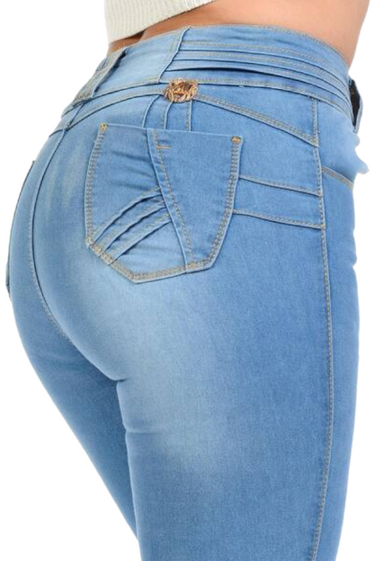 Back of 2 Buttoned Ripped Jeans